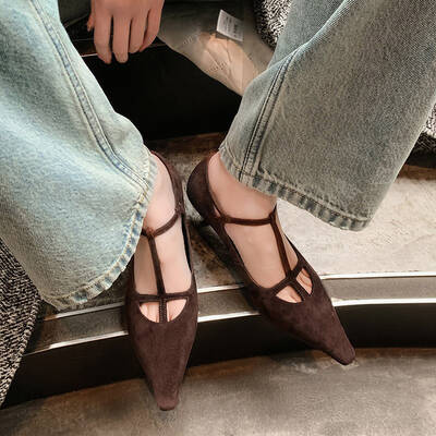 CHIKO Paislee Pointy Toe Kitten Heels T-Strap Shoes