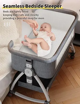 bonbay Baby Bassinet, Bedside Bassinet for Baby, 4 in 1 Portable Bassinet Bedside Sleeper with Wheels Mosquito Net & Storage ...