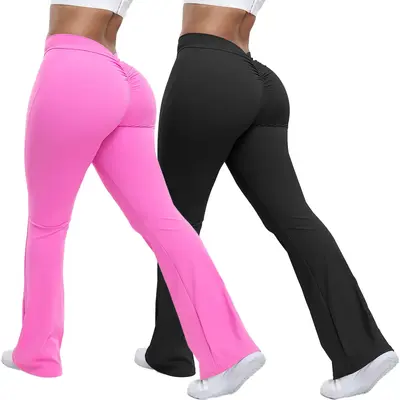 Kabuer Women's Solid Color V-shaped Butt Lifting Yoga Flared Pants Stretchy Fitness Sports Leggings for Adults All-season Cro...