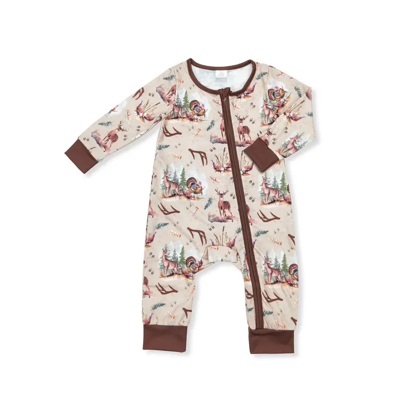 Brown Deer Duck Print Long Sleeve OnePieces boy  clothes
