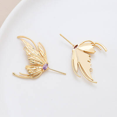 Brass Pave Medium Purple Cubic Zirconia Wing Head Pins