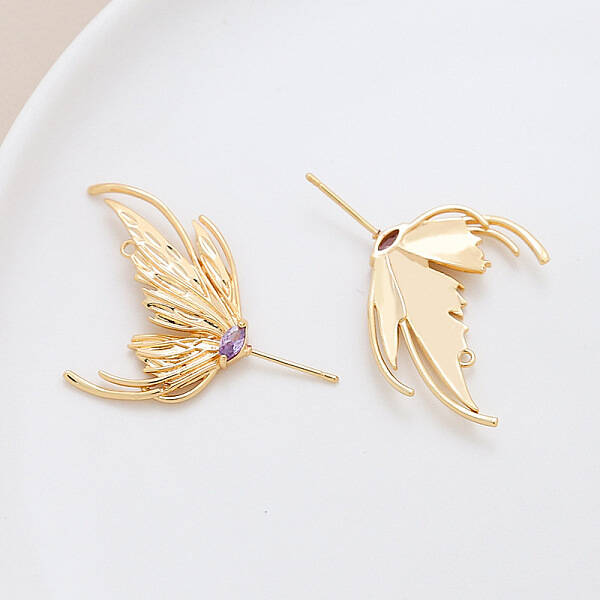 Brass Pave Medium Purple Cubic Zirconia Wing Head Pins