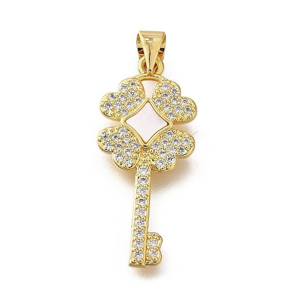 Brass Micro Pave Cubic Zirconia Shell Pendants