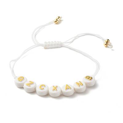 Acrylic Flat Round with Letters Braided Bead Bracelet for Women