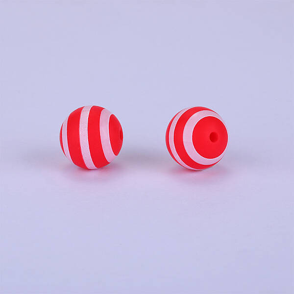 Printed Round with Stripe Pattern Silicone Focal Beads