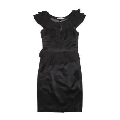 KAREN MILLEN Pencil Dress Black Satin Sleeveless Knee Length Womens UK 8
