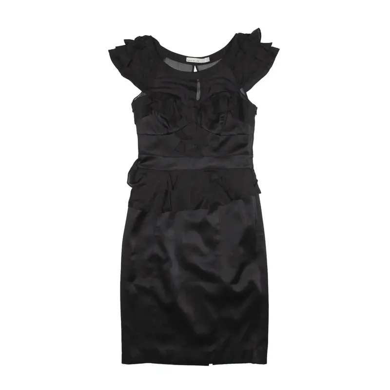 KAREN MILLEN Pencil Dress Black Satin Sleeveless Knee Length Womens UK 8