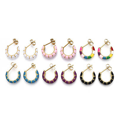 Enamel C-shape Stud Earrings