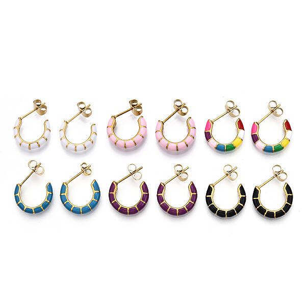 Enamel C-shape Stud Earrings