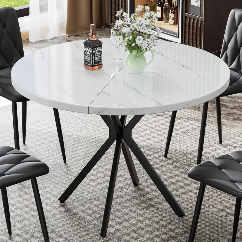Recaceik Round Dining Table, 39 Inch Modern Round Kitchen Dining Table X Base for 4-5 People Small Space Dining Room, Apartme...