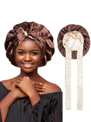 Ruched Knot Decor Double Layer Sleeping Bonnet, Solid Color Knot Headband for Women