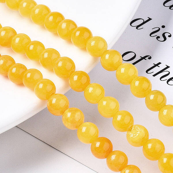 Natural Dyed Yellow Jade Gemstone Bead Strands