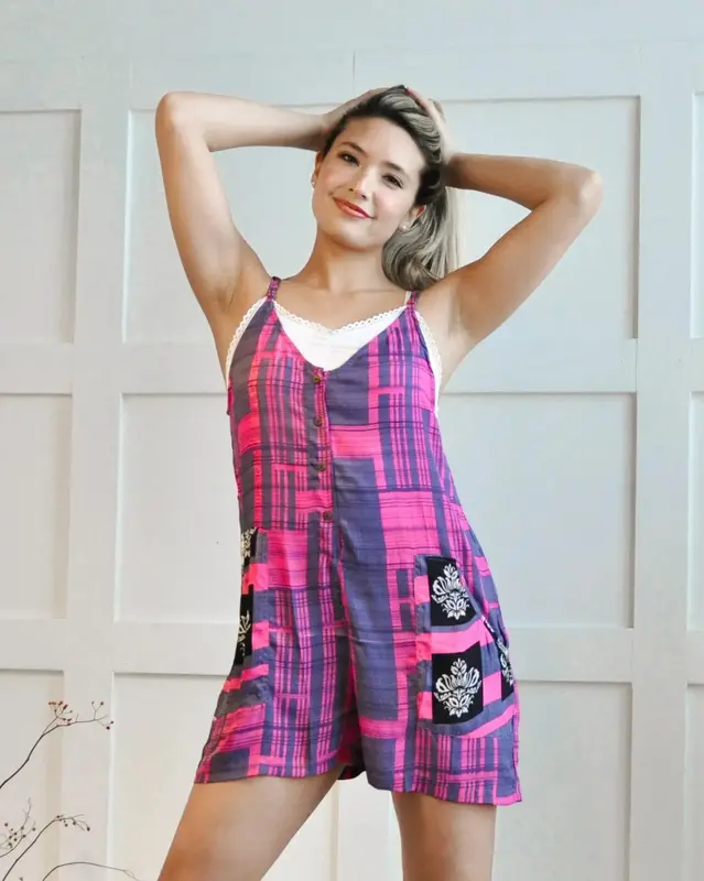 Shenanigans Strappy Romper - Upcycled | Size: S/M | Color: Saturated