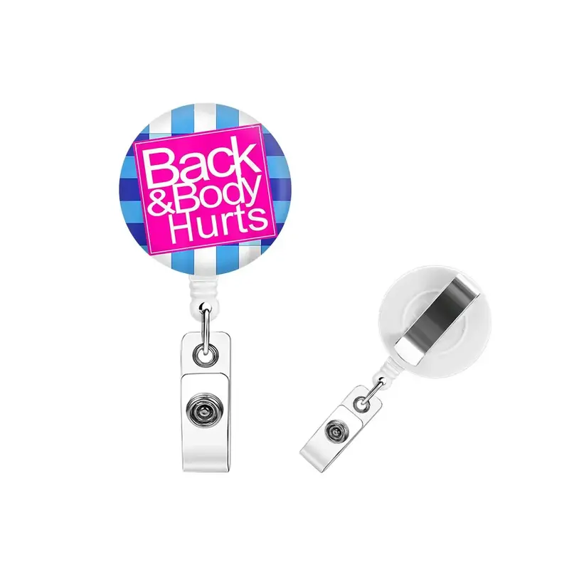 Back & Body Hurts Retractable Badge Reel, 1 Count Retractable Name Badge Holder with Clip for Nurse Doctor Student Worker Vol...