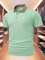 Men's Colorblock Short Sleeve Polo Shirt, Regular Fit Casual Fashion Comfy Polo Collar Half Placket Knitting Top for Summer, ...