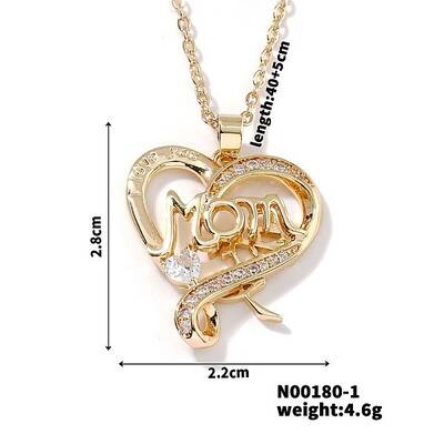 Simple and Elegant Brass Pave Clear Cubic Zircon Mom Heart Pendant Necklaces for Mother's Day