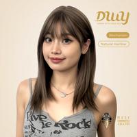 Zinnia C - DWY Mid-length Tea Brown Layer-cut Stright with Bangs Glueless Synthetic Wig for Women 16 Inches