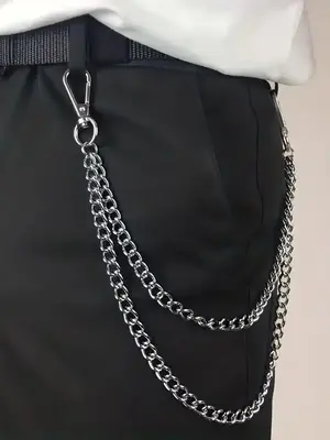 Punk Style Chain Design Pants Belt, Fashionable Double Layered Waist Chain for Jeans Trousers, Trendy All-match & Exquisite ...