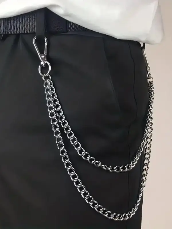 Punk Style Chain Design Pants Belt, Fashionable Double Layered Waist Chain for Jeans Trousers, Trendy All-match & Exquisite ...
