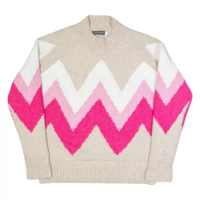 MINT VELVET Oversized Womens Patterned Jumper Beige High Neck Chunky Knit S