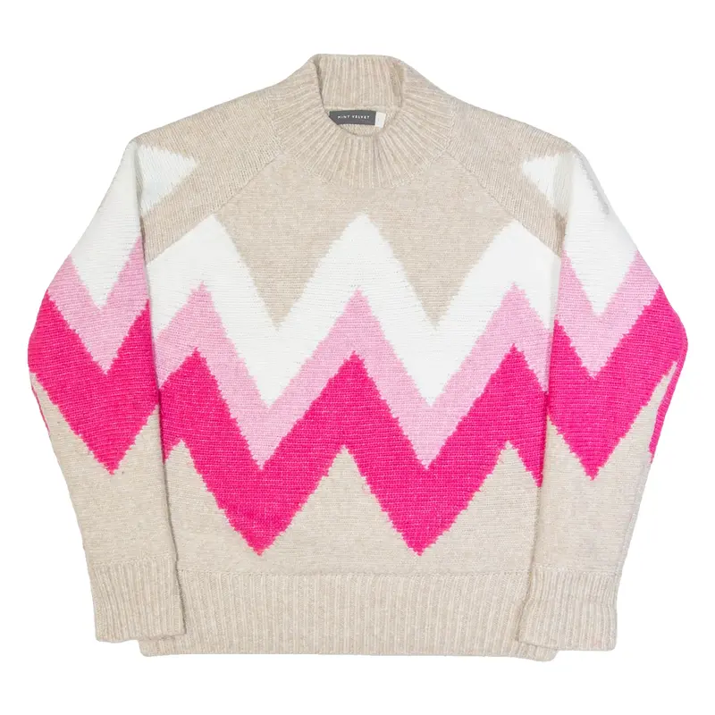 MINT VELVET Oversized Womens Patterned Jumper Beige High Neck Chunky Knit S