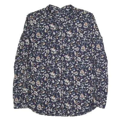 MARC O'POLO Womens Blouse Blue Button Neck Long Sleeve Floral L