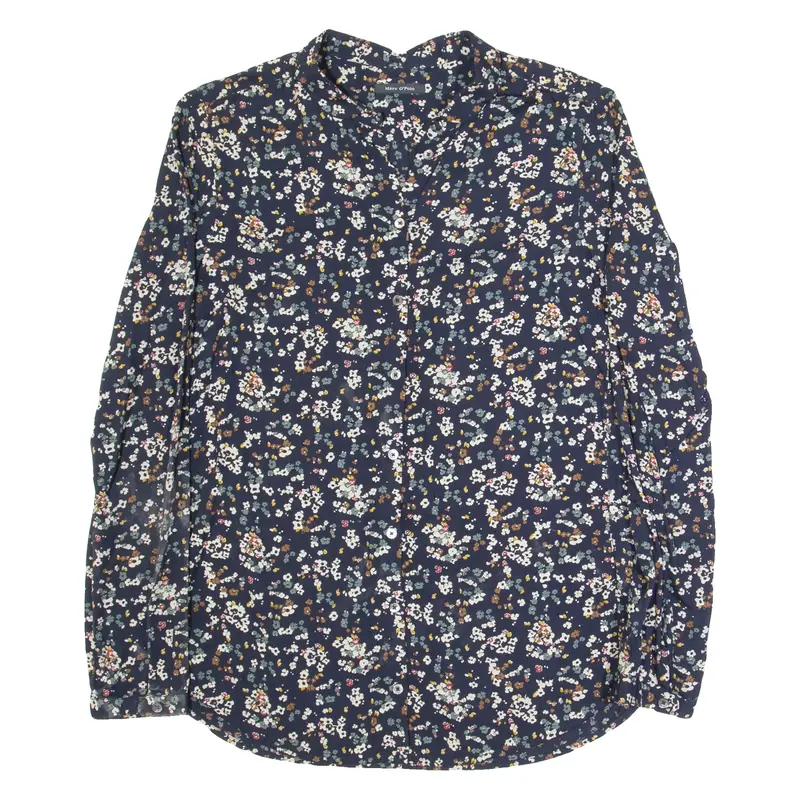 MARC O'POLO Womens Blouse Blue Button Neck Long Sleeve Floral L