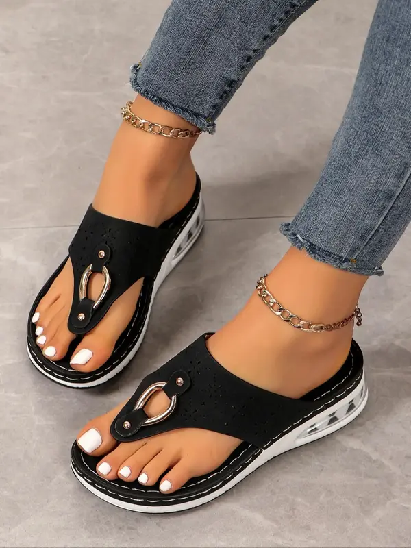 Women's Summer Fashionable Plain Color Slip on Wedge Sandals, Casual New Trend Sandals for Summer, Breathable Comfortable Sh...