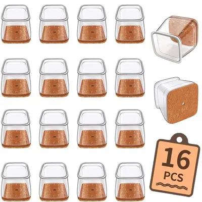 Clear Chair Leg Cover, 16pcs Silicone Square Chair Leg Protector, Anti-slip Noise Reduction Chair Leg Cover for Hard Wood Flo...