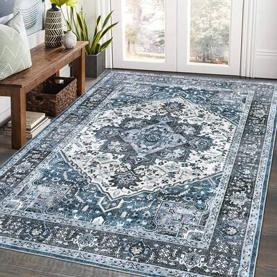 Garvee 5x7 Area Rug for Living Room Vintage Washable Rug Soft Medallion Floral Rug Indoor Non Slip Throw Carpet for Living Ro...