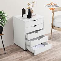 Sweetcrispy Plus 5 Drawer Chest-  Storage Cabinets Wooden Dresser Mobile with Wheels Bedroom Organizer Drawers for Office