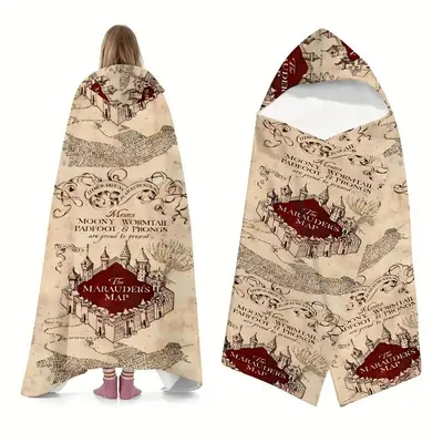 Magic School Pattern Wearable Blanket, 1 Count Soft Comfortable Flannel Throw Blanket, Warm Hooded Blanket for Home & Office