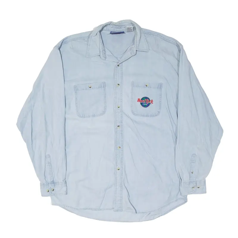 HARD ROCK CAFE Save The Planet Toronto Denim Shirt Blue 90s Long Sleeve Mens XL