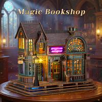 FUNPOLA LED 3D Wood Puzzle - Magic Bookshop Building Model Kit - DIY Miniature Magical Bookstore - 3D Puzzle Architecture Cra...