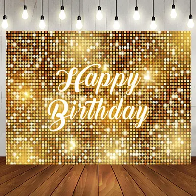 Golden Sequins Reflective Happy Birthday Backdrop - Aperturee