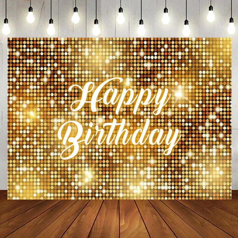 Golden Sequins Reflective Happy Birthday Backdrop - Aperturee
