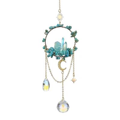 Synthetic Turquoise & Dyed Natural Quartz Crystal with Glass Pendant Decorations