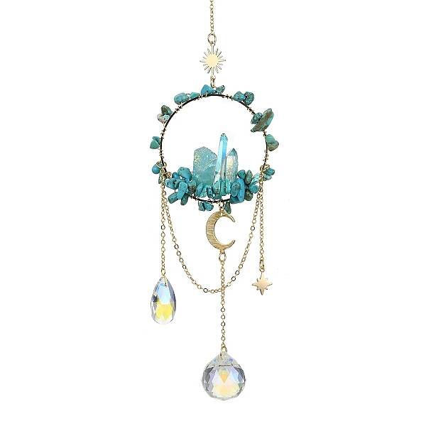 Synthetic Turquoise & Dyed Natural Quartz Crystal with Glass Pendant Decorations