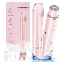 Bikini Trimmer for Women, Electric Shaver and Razor Rechargeable 2-in-1 Body and Facial Epilator, Dual Heads for Painless Tri...