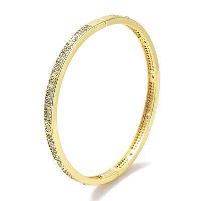 Brass Micro Pave Clear Cubic Zirconia Hinged Bangles for Women