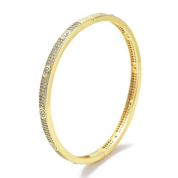 Brass Micro Pave Clear Cubic Zirconia Hinged Bangles for Women