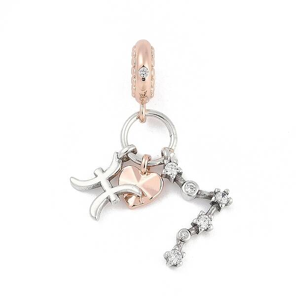 Brass Pendants with Cubic Zirconia European Beads