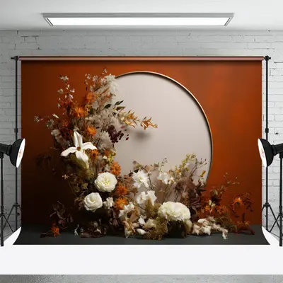 Red Wall White Circle Flower Photography Backdrop - Aperturee