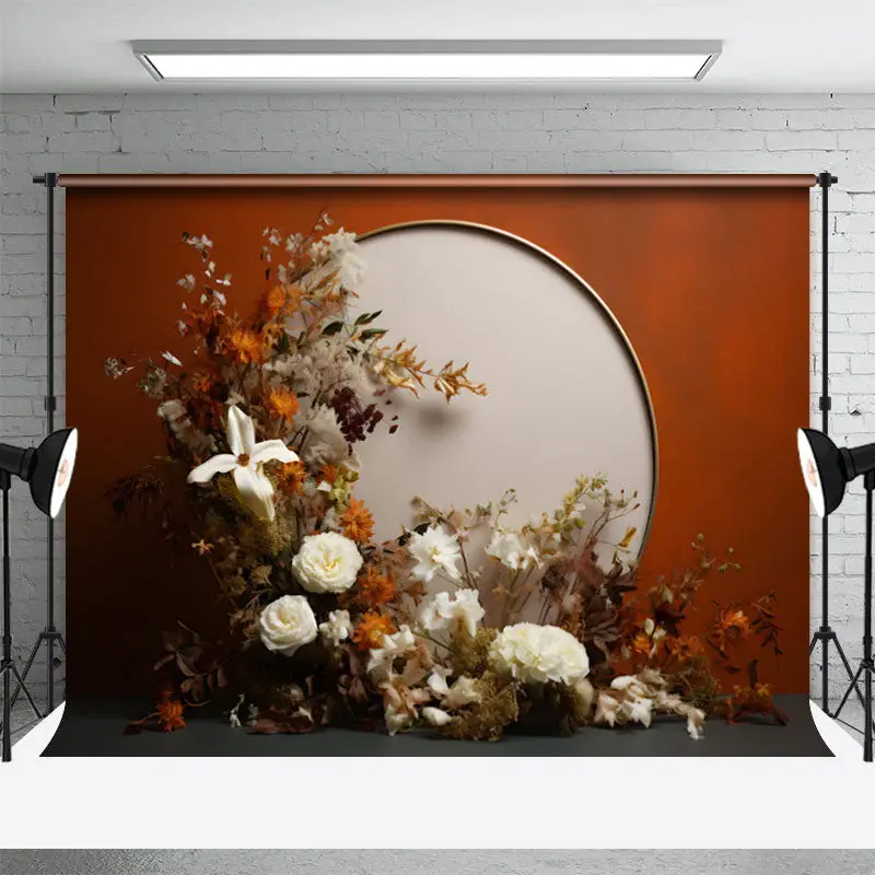 Red Wall White Circle Flower Photography Backdrop - Aperturee