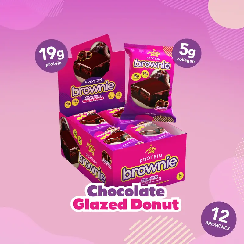 12 Pack - Glazed Chocolate Donut Prime Bites Protein Brownies Snack - High Protein Dessert