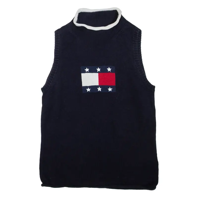 TOMMY HILFIGER Womens Jumper Blue Tight Knit Sleeveless L