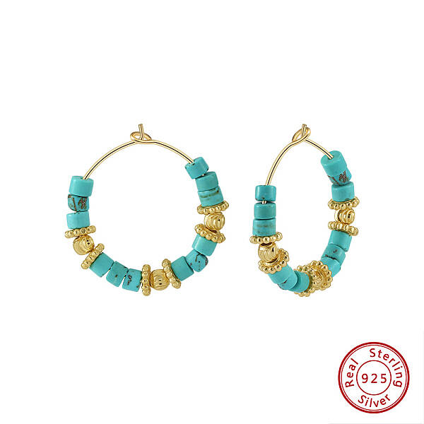 Natural Turquoise Beaded Hoop Earrings