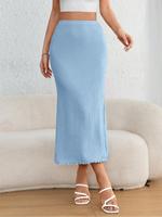 Women's Solid Color Skirt, Fashion Casual Skirt for Daily Outdoor Wear, Women's Bottoms for Summer, Elastic Waist Skirt