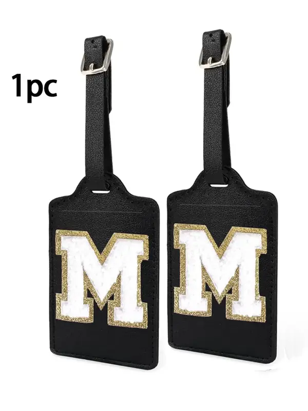 Letter Patched Luggage Tag, Pu Leather Personalized Letter Luggage Tag with Privacy Cover Name Card, Cute Monogrammed Travel ...