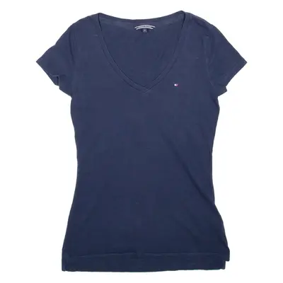 TOMMY HILFIGER Womens T-Shirt Blue V-Neck XS